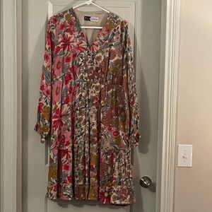 Floral V-Neck Tiered Midi Dress - Multicolor